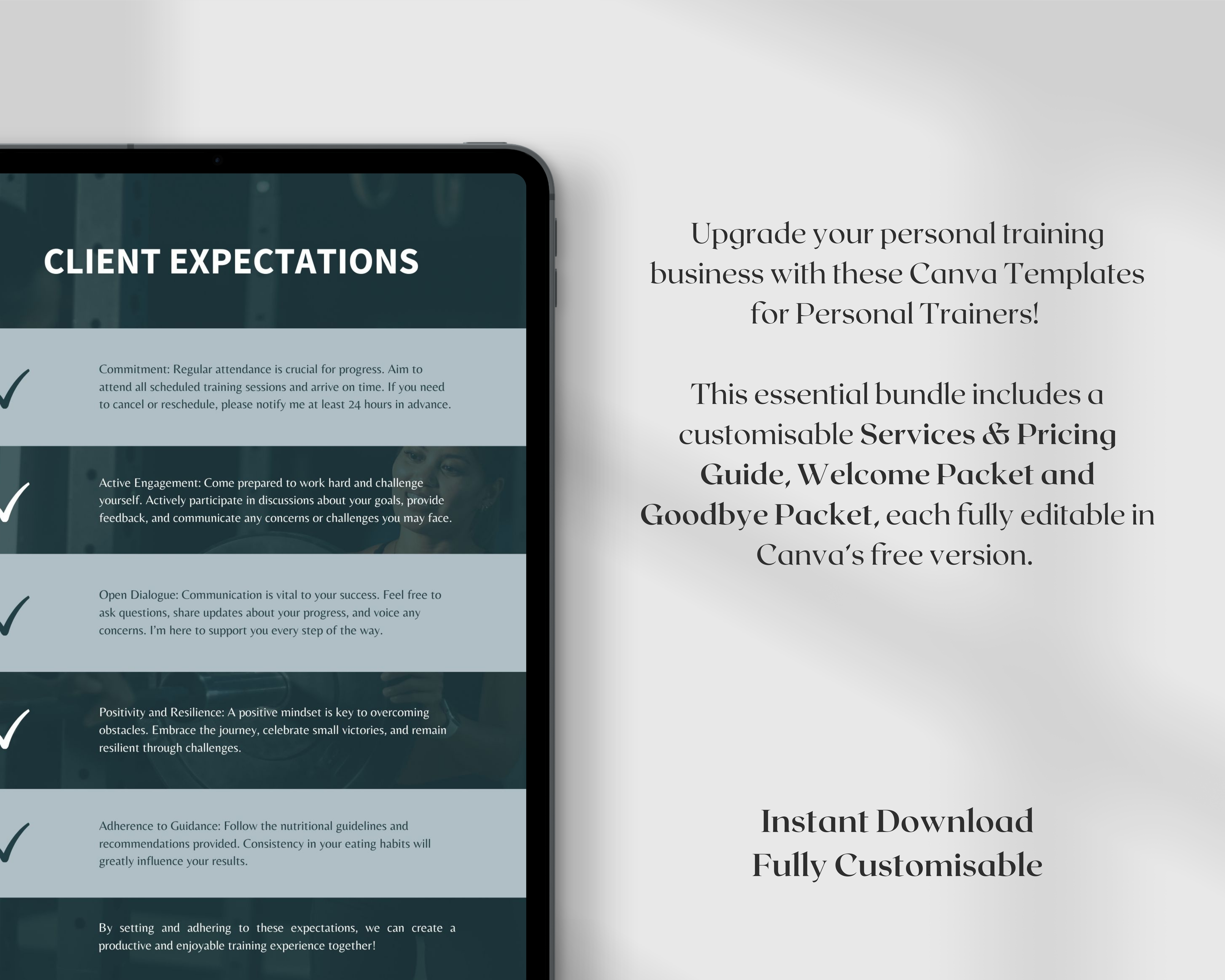 Personal Trainer Templates: Services & Pricing Guide, Welcome Packet, Goodbye Packet