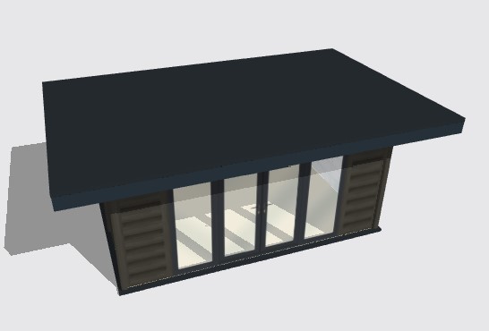 flat Pent roof with 600mm overhang to the front and both sides