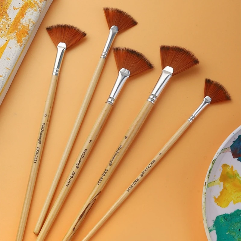 Set de 5 Pinceles punta de abanico con cerda de nylon para pintura al oleo, acrilico, goauche y acuarela