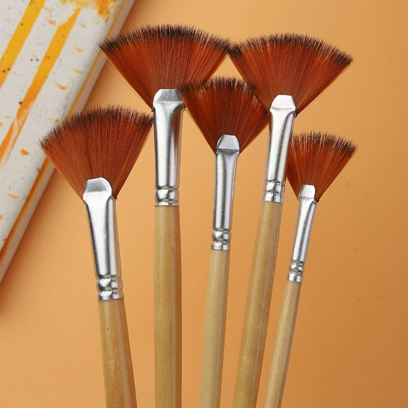 Set de 5 Pinceles punta de abanico con cerda de nylon para pintura al oleo, acrilico, goauche y acuarela