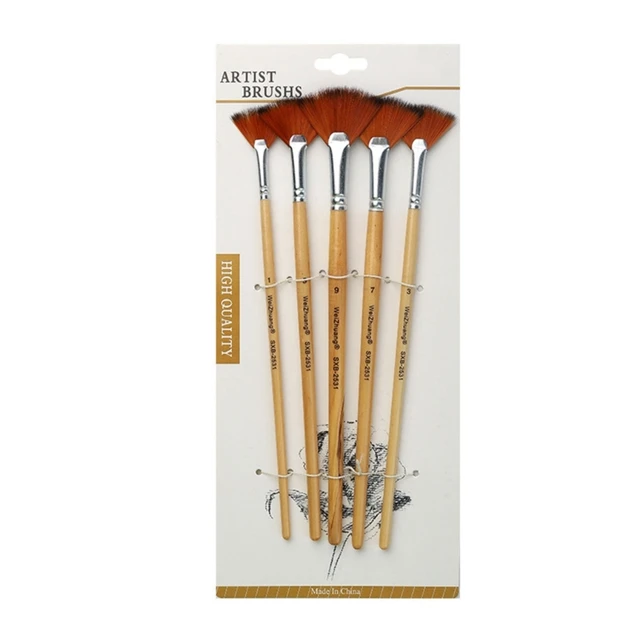 Set de 5 Pinceles punta de abanico con cerda de nylon para pintura al oleo, acrilico, goauche y acuarela