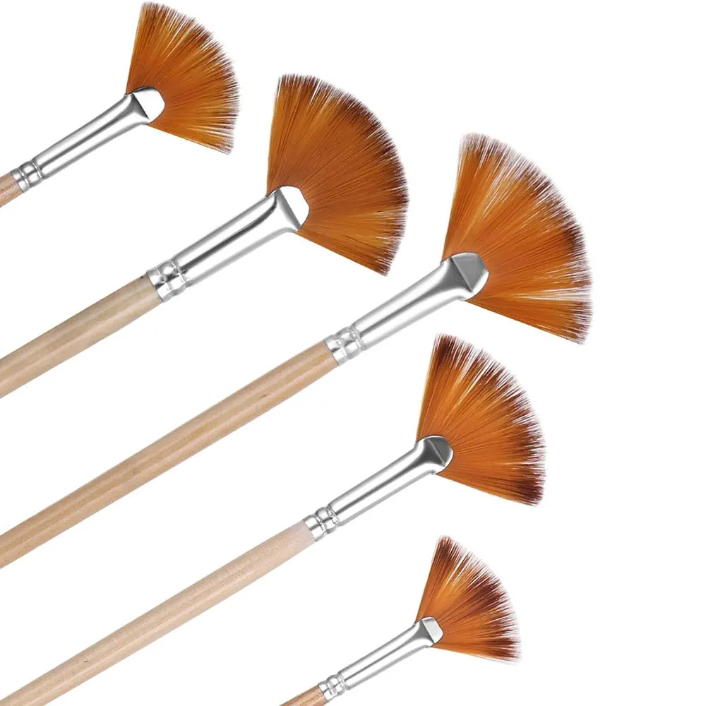 Set de 5 Pinceles punta de abanico con cerda de nylon para pintura al oleo, acrilico, goauche y acuarela