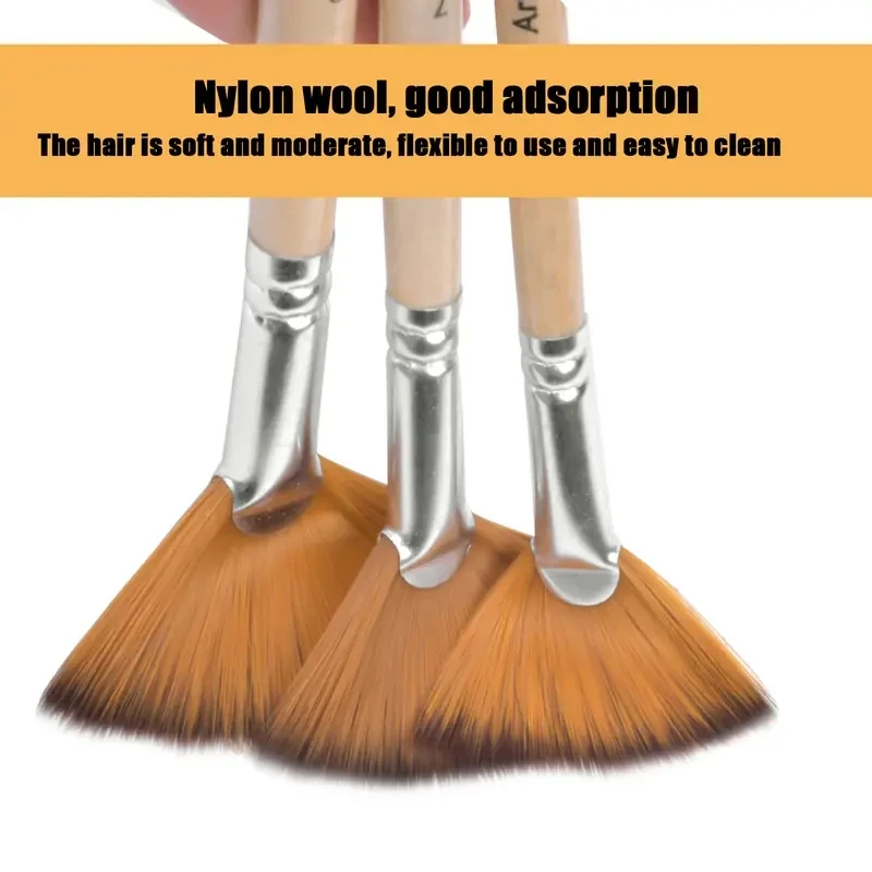 Set de 5 Pinceles punta de abanico con cerda de nylon para pintura al oleo, acrilico, goauche y acuarela