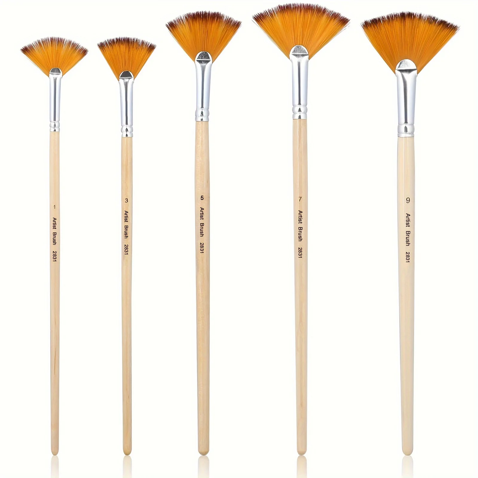 Set de 5 Pinceles punta de abanico con cerda de nylon para pintura al oleo, acrilico, goauche y acuarela
