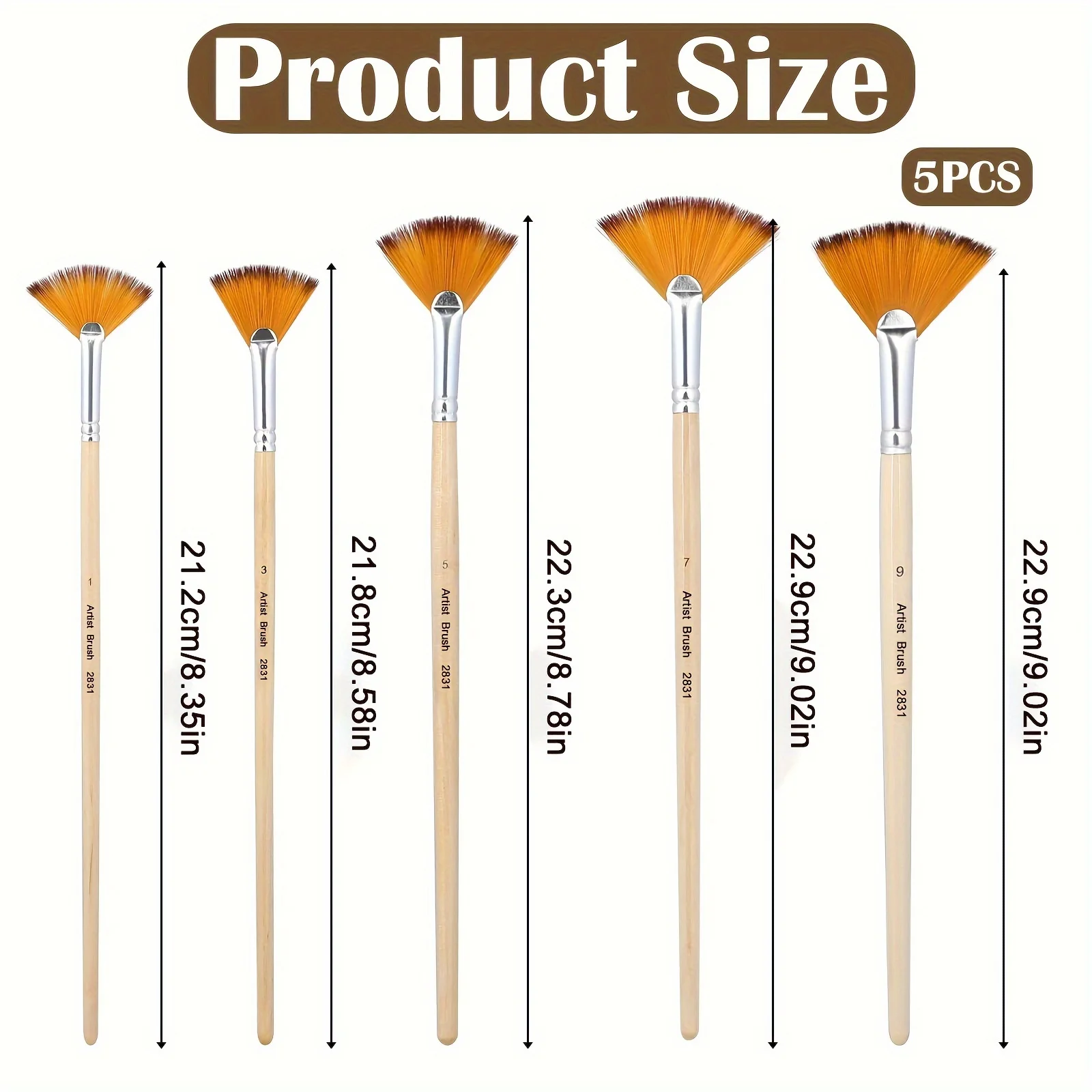 Set de 5 Pinceles punta de abanico con cerda de nylon para pintura al oleo, acrilico, goauche y acuarela