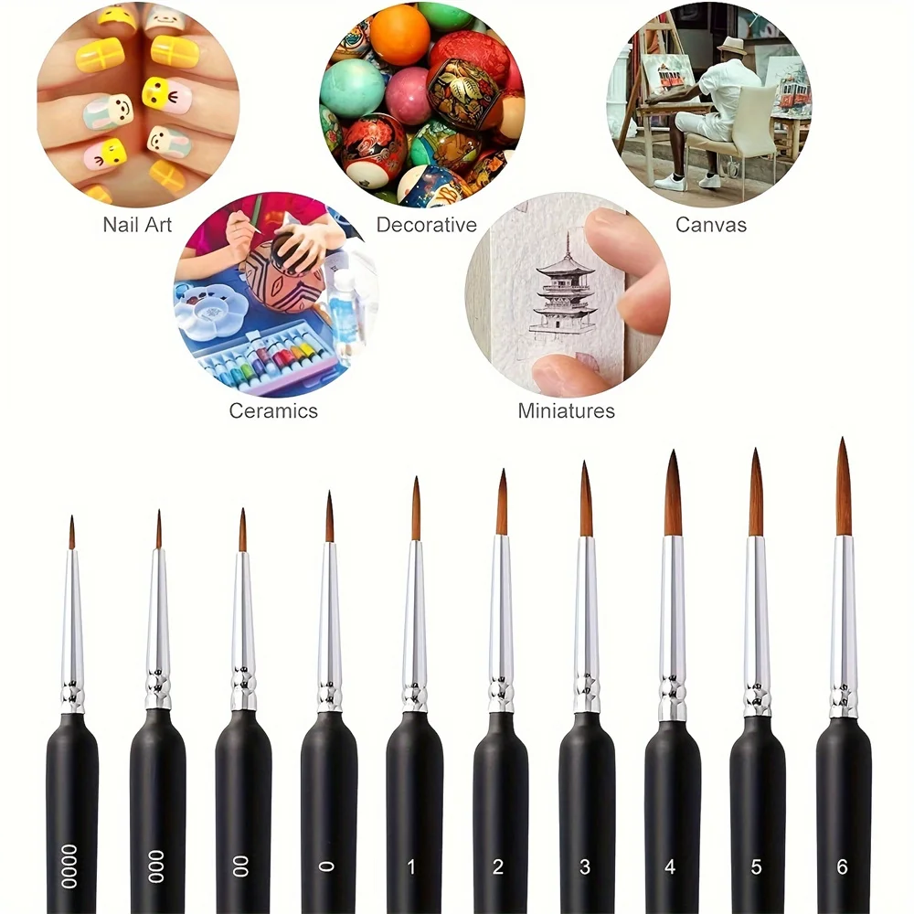 Pinceles miniatura 10  unidades para oleo, acrilico, goauche y acuarela 