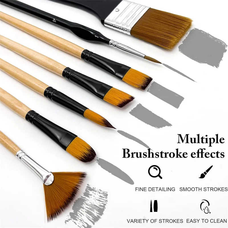 Set profesional de pinceles para oleo y acrilico, contiene 32 unidades, pinceles redondos, planos, angulo, filbert, abanico y de detalle, color naranja mango corto