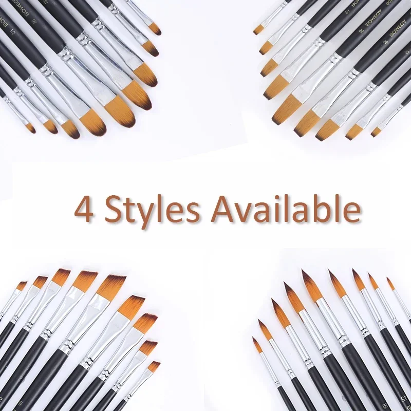 Set de 9 pinceles para pintura al oleo tipo plano con cerda de Nailon y mango largo
