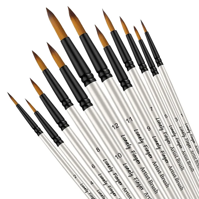 Set de 12 pinceles para pintura al oleo tipo round point con cerda de Nailon y mango corto