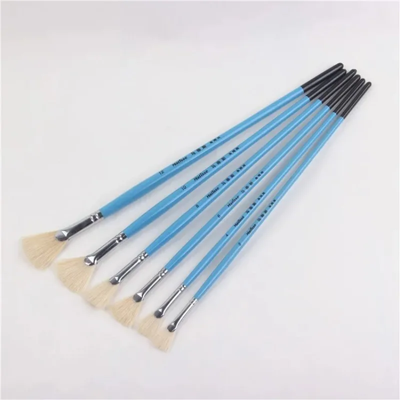 SET de 6 pinceles punta abanico, pelo de cerdo de alta calidad para pintura al oleo, acrilico, goauche y acuarela