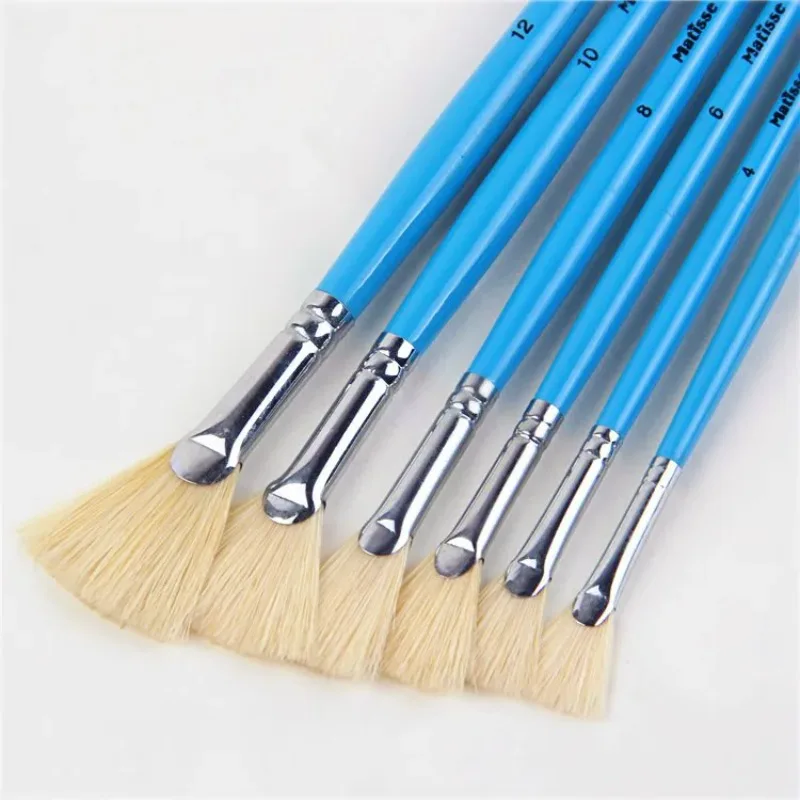 SET de 6 pinceles punta abanico, pelo de cerdo de alta calidad para pintura al oleo, acrilico, goauche y acuarela