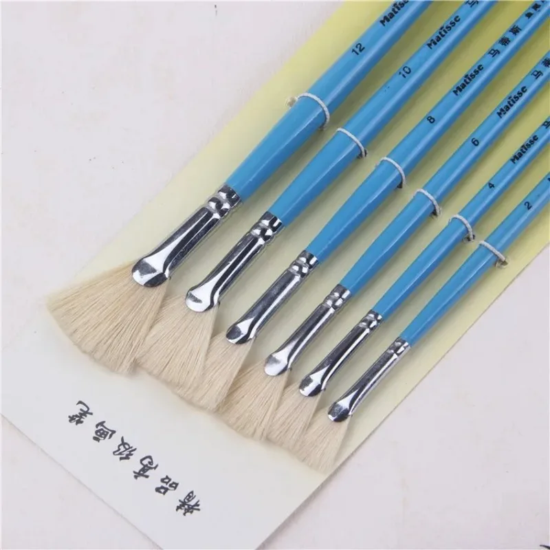 SET de 6 pinceles punta abanico, pelo de cerdo de alta calidad para pintura al oleo, acrilico, goauche y acuarela