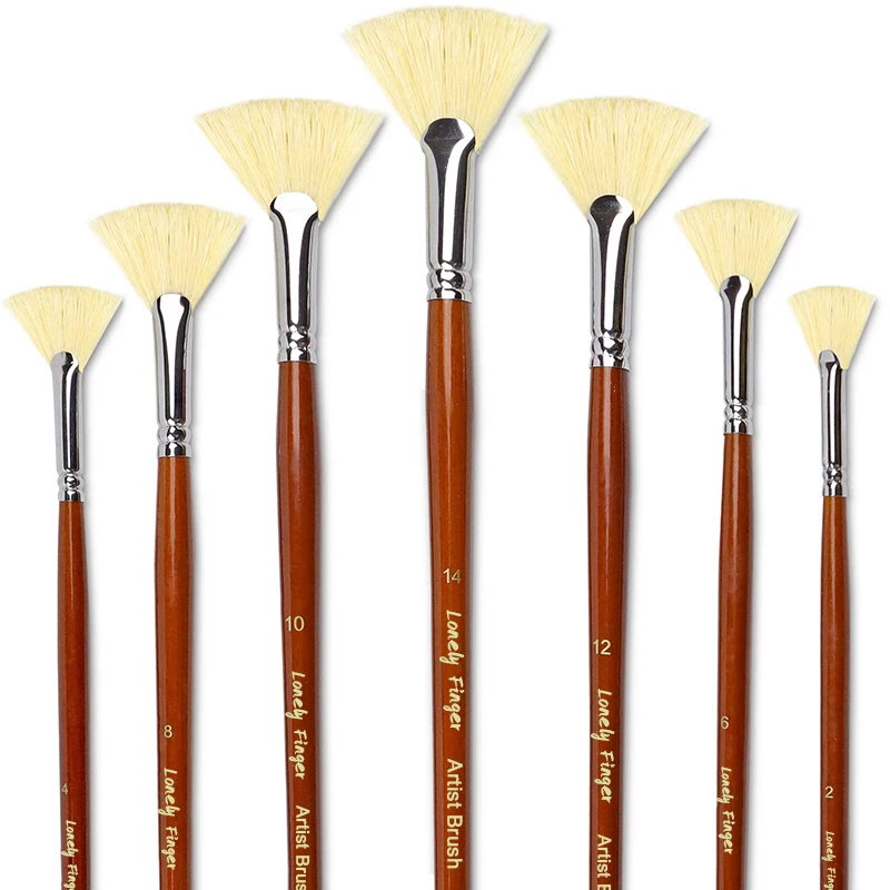 SET de 7 pinceles punta abanico, pelo de cerdo de alta calidad para pintura al oleo, acrilico, goauche y acuarela
