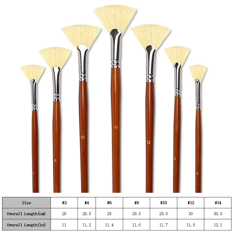 SET de 7 pinceles punta abanico, pelo de cerdo de alta calidad para pintura al oleo, acrilico, goauche y acuarela