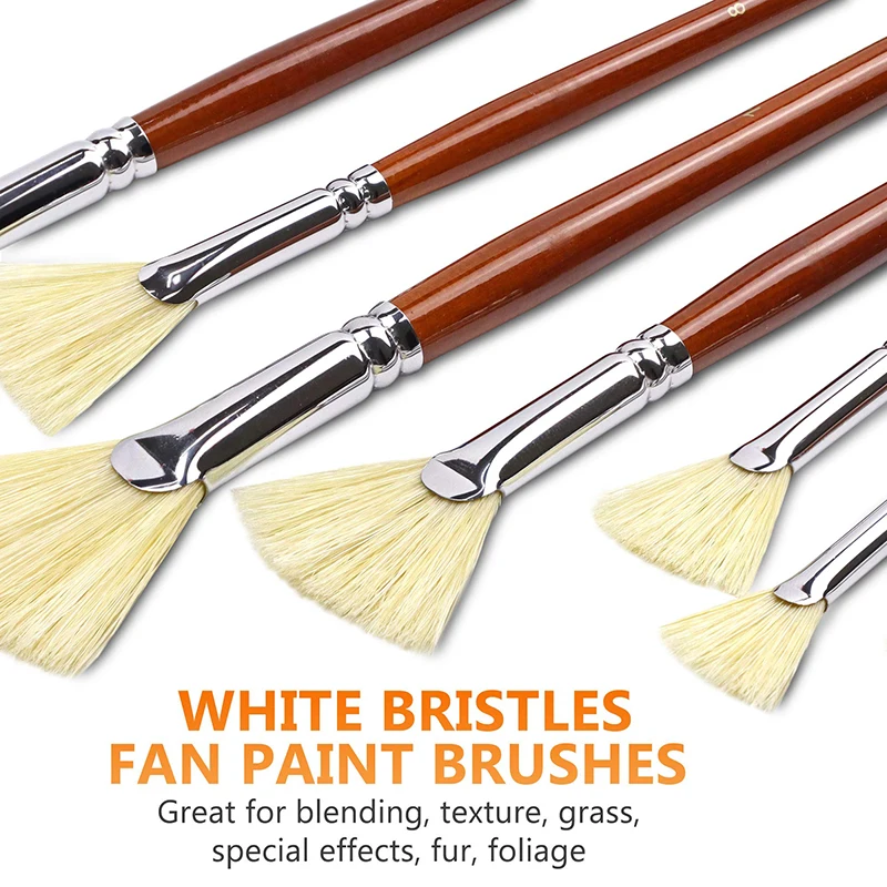 SET de 7 pinceles punta abanico, pelo de cerdo de alta calidad para pintura al oleo, acrilico, goauche y acuarela