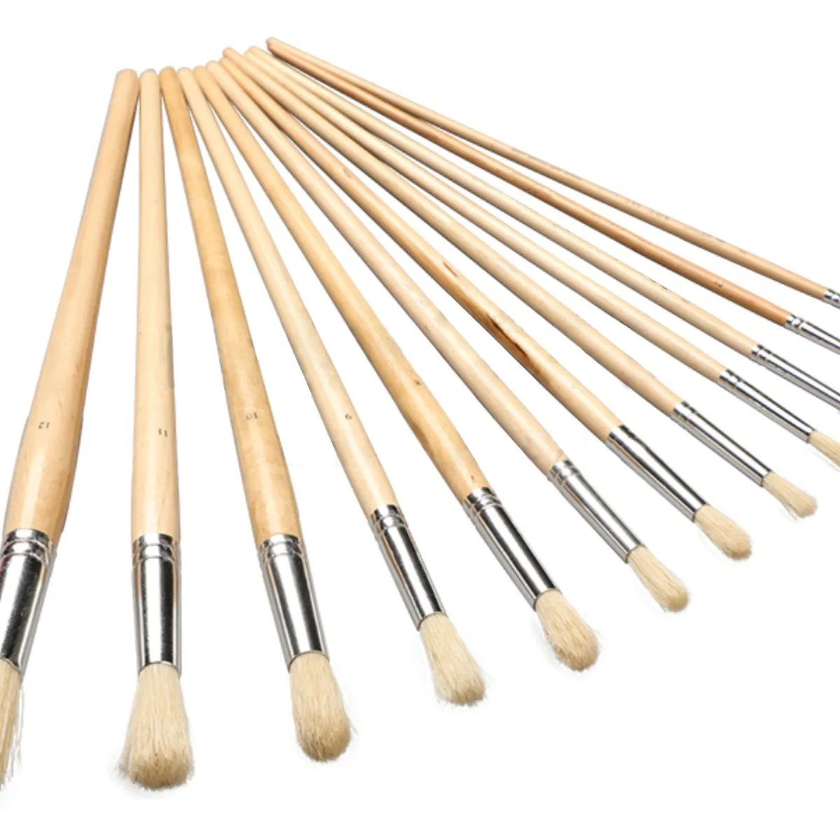 Set de 12 Pinceles redondos de  pelo de cerdo para oleo y acrilico, mango largo