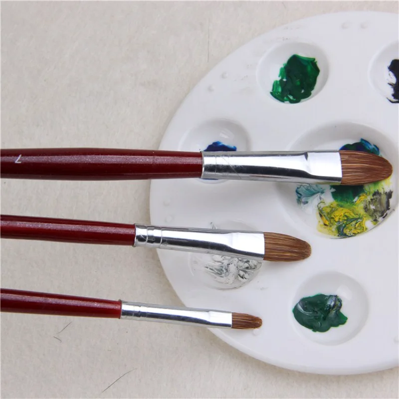 Set de 6 pinceles tipo filbert de pelo de comadreja, mango largo para pintura al oleo y acrilico, PROFESIONAL
