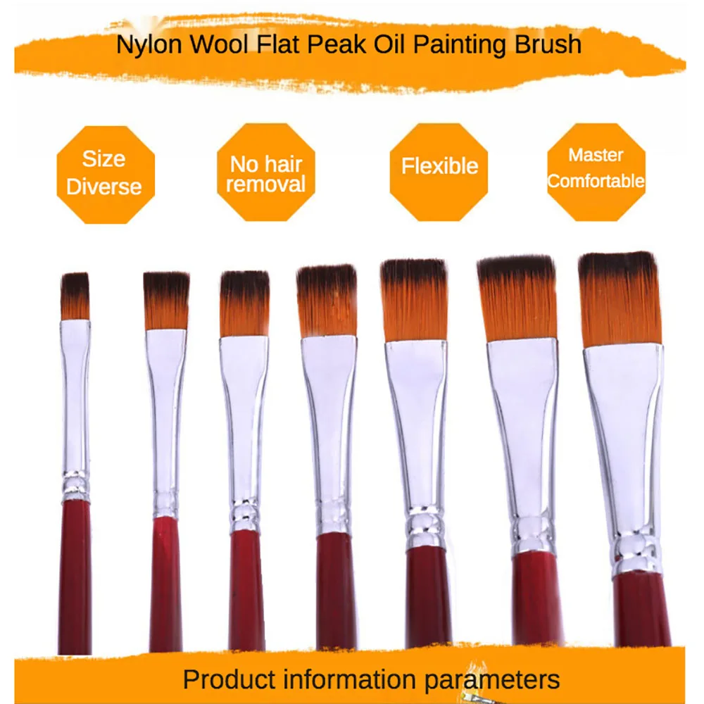 Set de 12 pinceles para pintura al oleo tipo plano con cerda de Nailon y mango largo, PROFESIONAL
