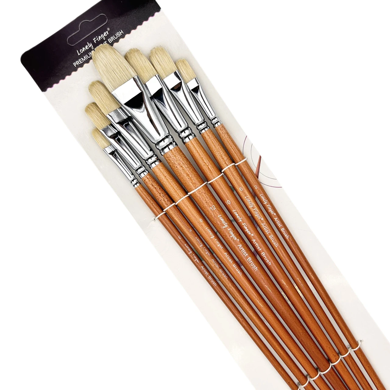 Set de 7 Pinceles tipo filbert de  pelo de cerdo para oleo y acrilico, mango largo