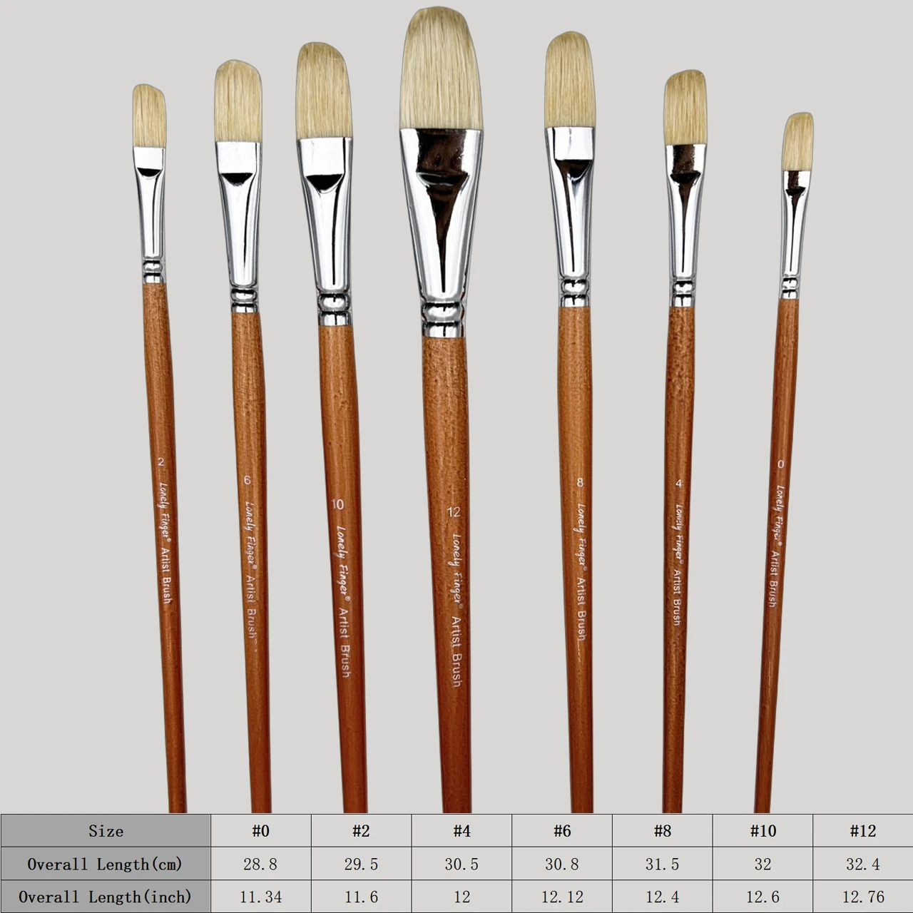 Set de 7 Pinceles tipo filbert de  pelo de cerdo para oleo y acrilico, mango largo