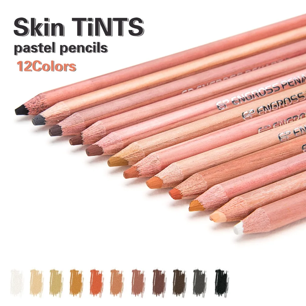 Juego De lápices Pastel de Colores de madera Marca ENGROSS PENART, 12 piezas, tonos base para dibujo de piel, para dibujo artístico