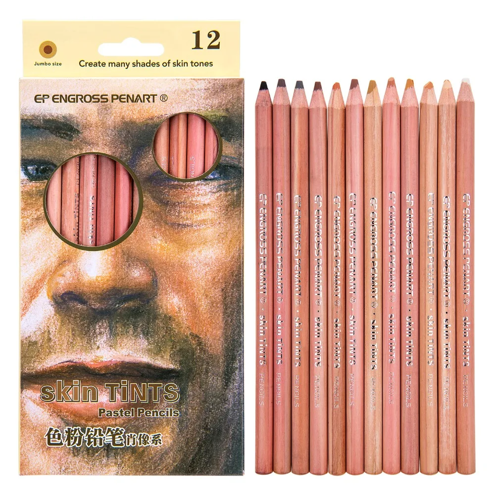 Juego De lápices Pastel de Colores de madera Marca ENGROSS PENART, 12 piezas, tonos base para dibujo de piel, para dibujo artístico