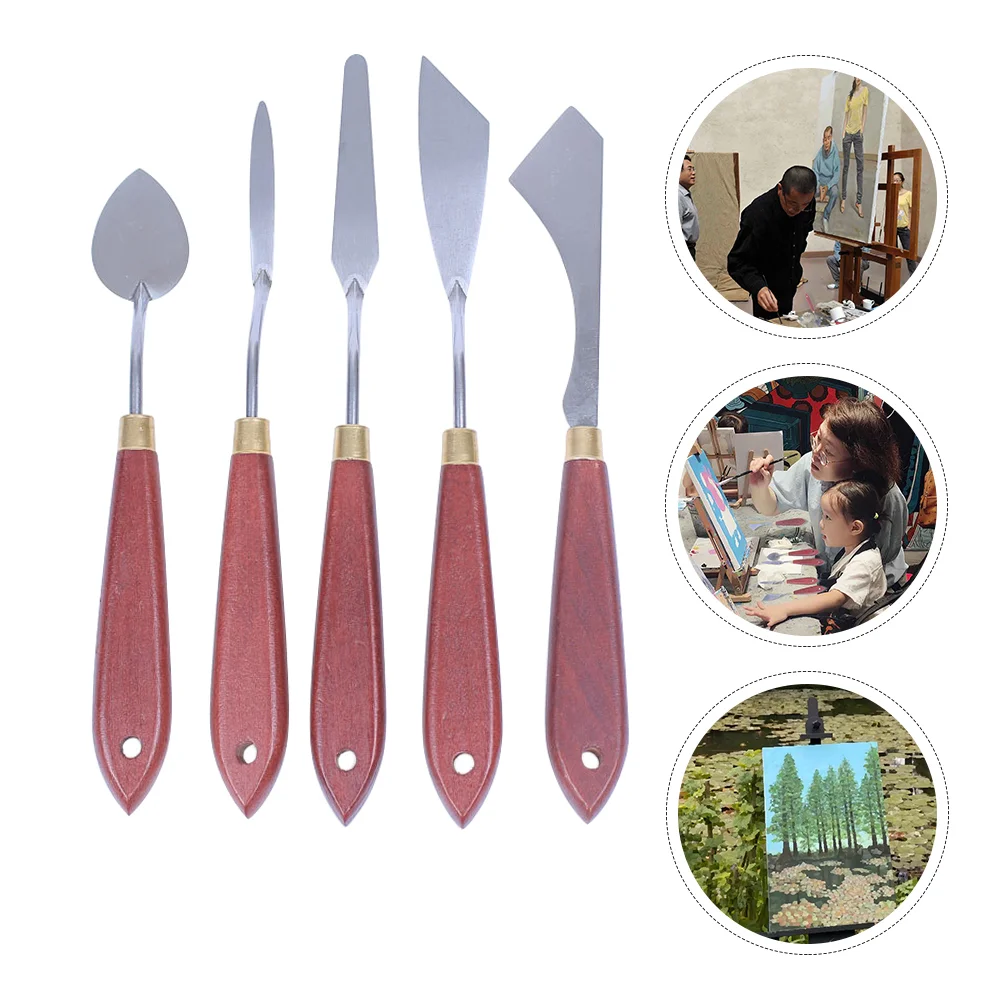 Juego de espátulas grandes de pintura con mango de madera, herramienta de mezcla de colores, suministros de pintura al óleo, 1 Juego