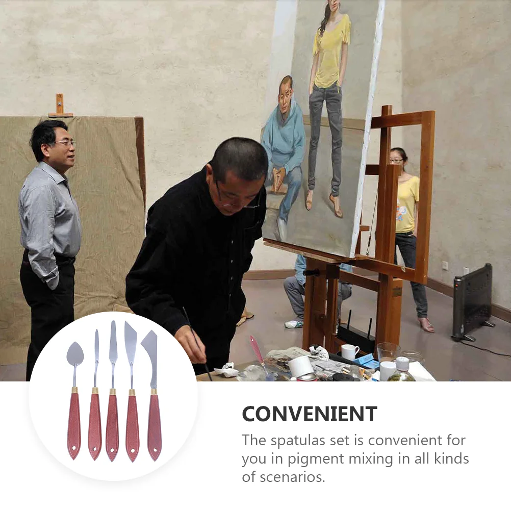 Juego de espátulas grandes de pintura con mango de madera, herramienta de mezcla de colores, suministros de pintura al óleo, 1 Juego