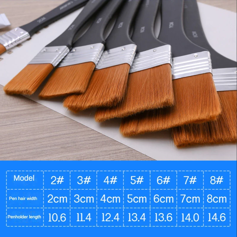 Set de 7 brochas de nailon marca Jowoart,  2,3,4,5,6,7,8 cms de ancho con mango color negro
