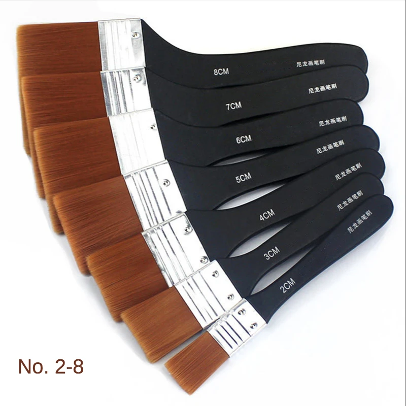 Set de 7 brochas de nailon marca Jowoart,  2,3,4,5,6,7,8 cms de ancho con mango color negro
