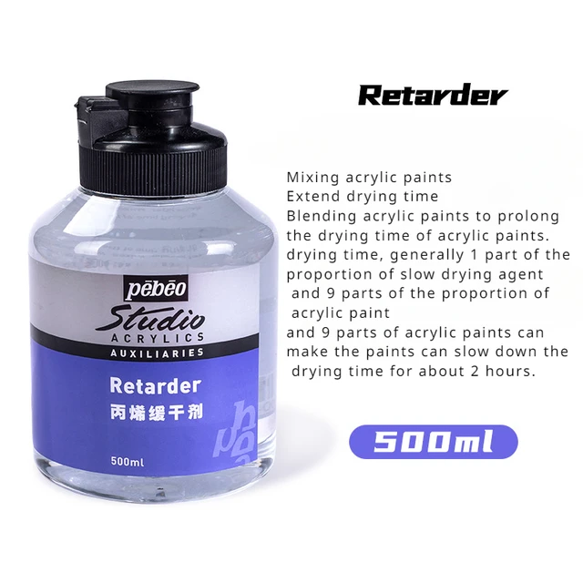 Retardante acrilico, 500ml, retardante líquido marca Pebeo, ayuda a que el acrilico seque mas lentamente