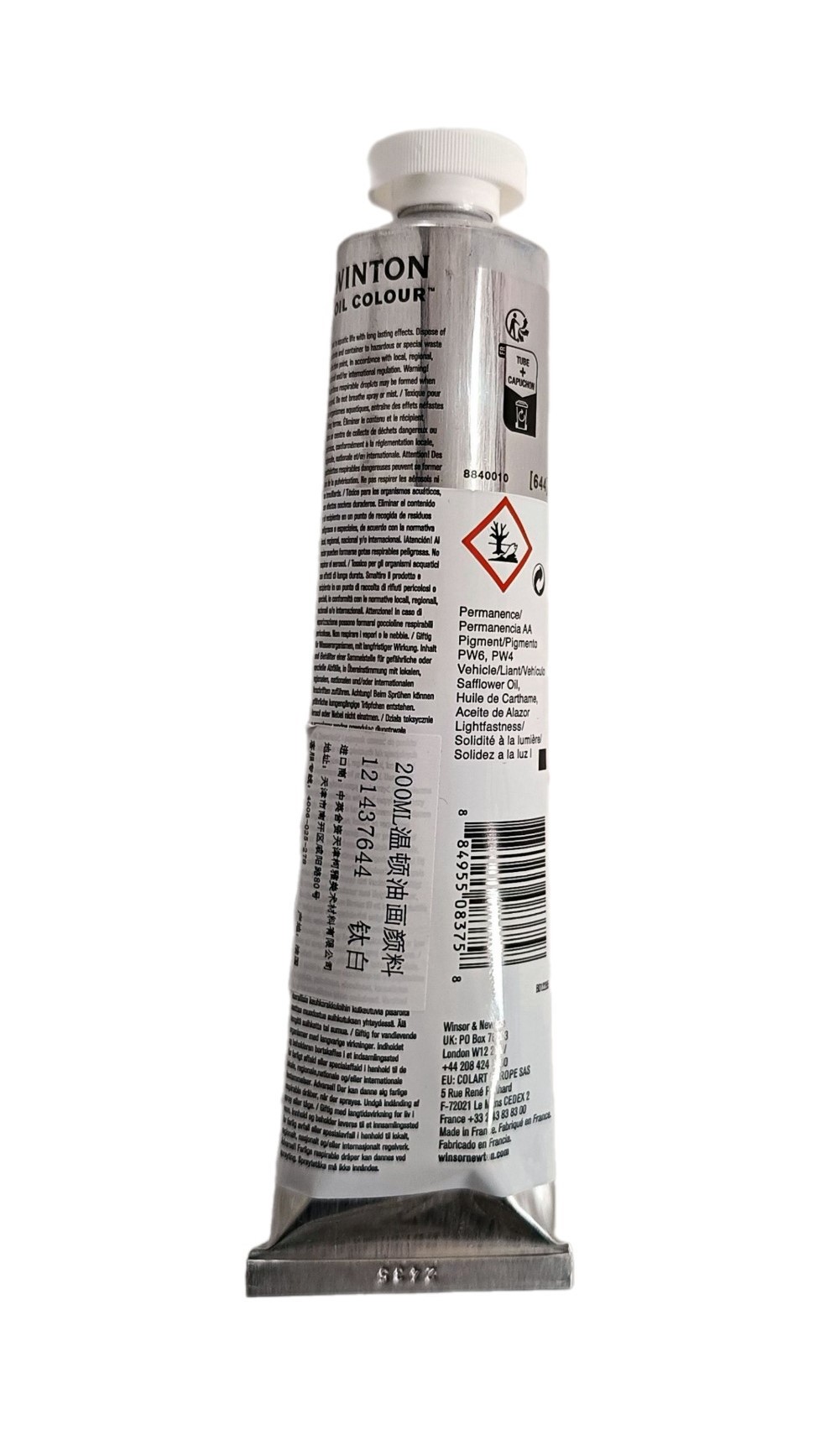 Winsor & Newton SERIE WINTON, Blanco de Titanio / Titanium White No.644,  color fino al oleo en tubo de 200 ml, 1pza