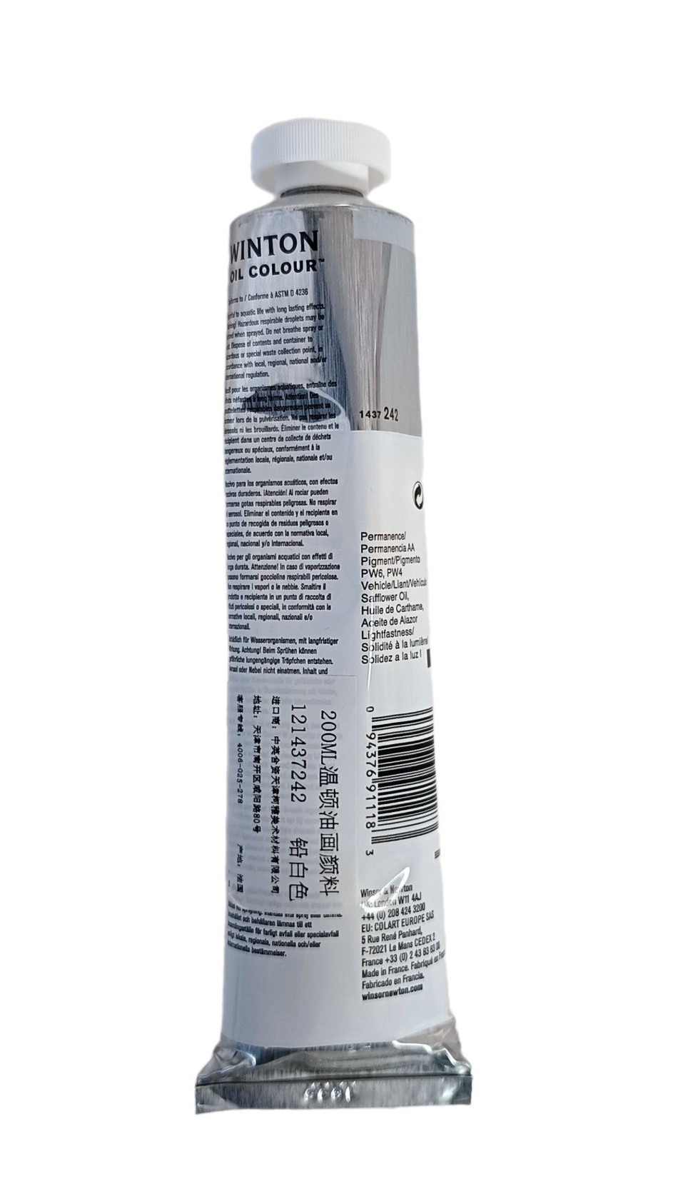 Winsor & Newton SERIE WINTON. Tono de Blanco de Plomo / FlakeWhite Hue No.242,  color fino al oleo en tubo de 200 ml. 1 pza