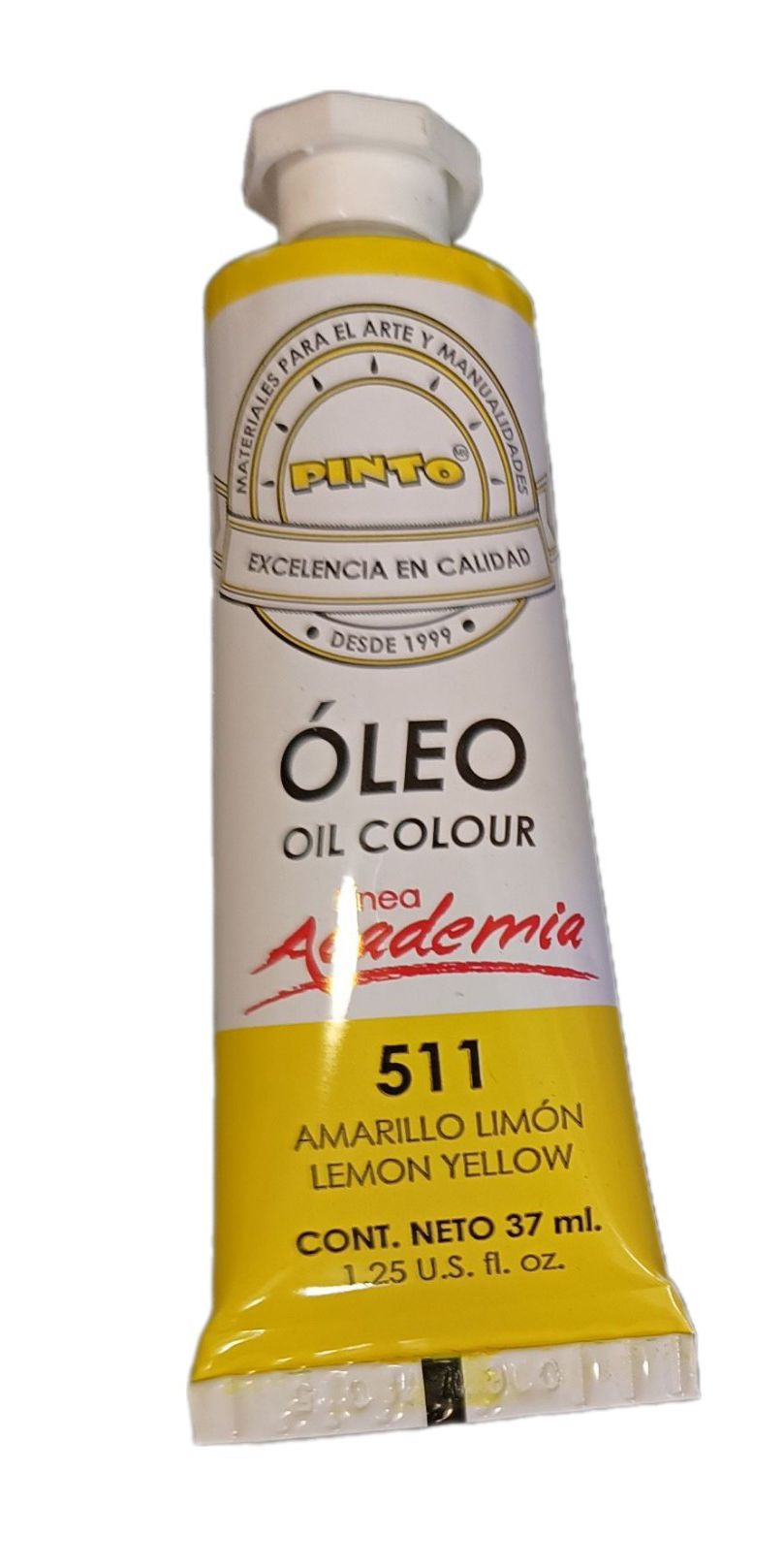 Color Amarillo Limon 511, Tubo de oleo de 37 ml Marca Pinto, serie ACADEMIA