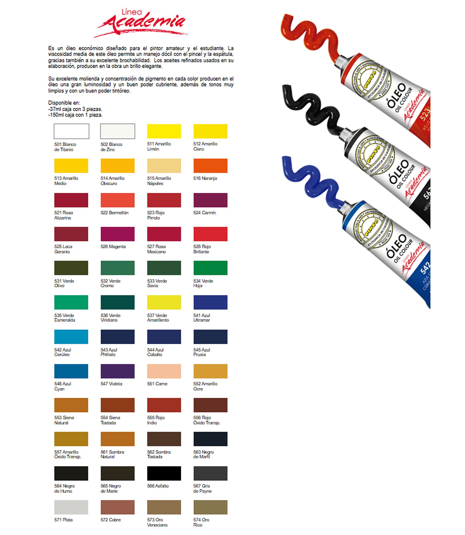 Color Amarillo Claro 512, Tubo de oleo de 37 ml Marca Pinto, serie ACADEMIA