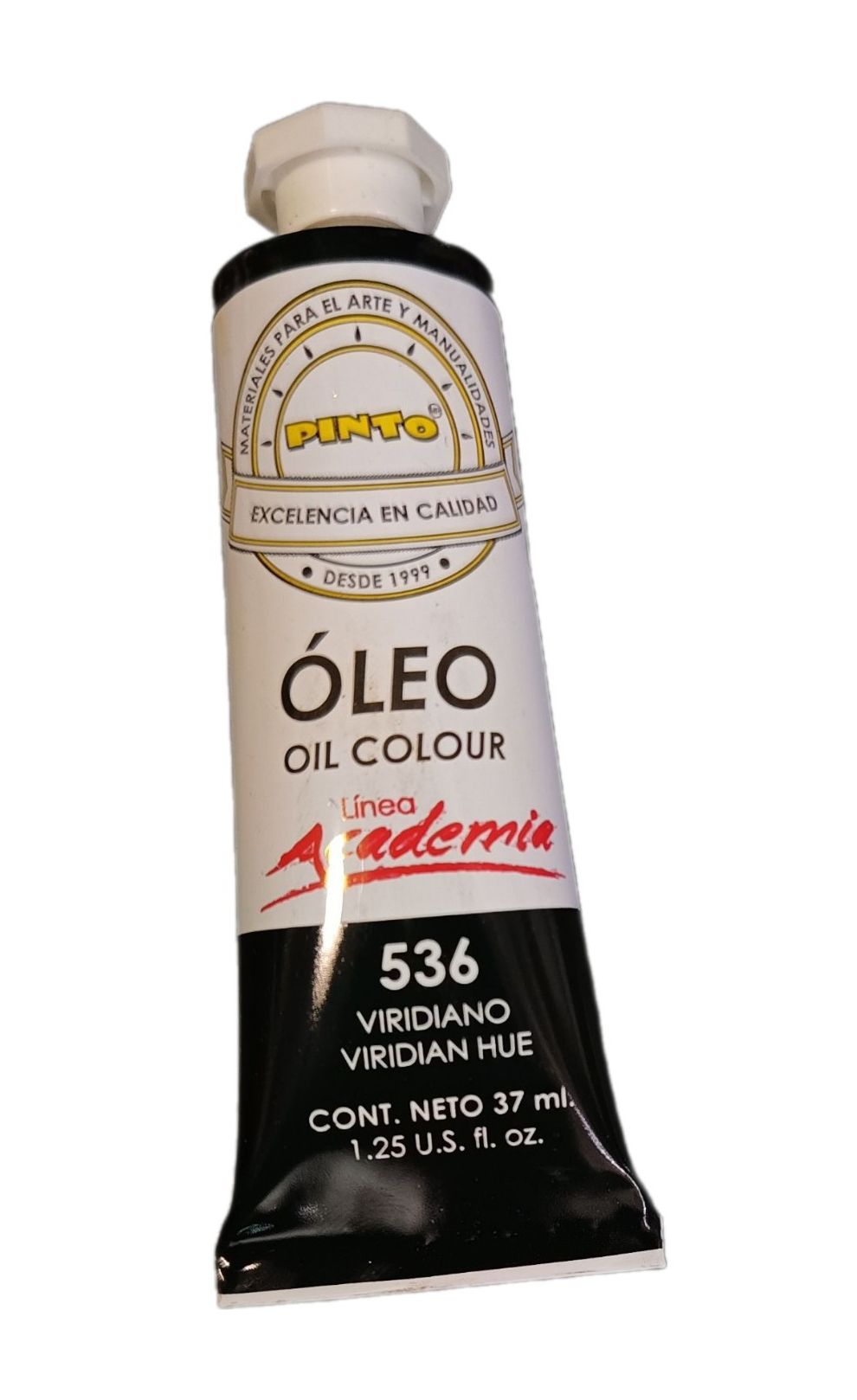 Color Verde Viridian 536, Tubo de oleo de 37 ml Marca Pinto, serie ACADEMIA