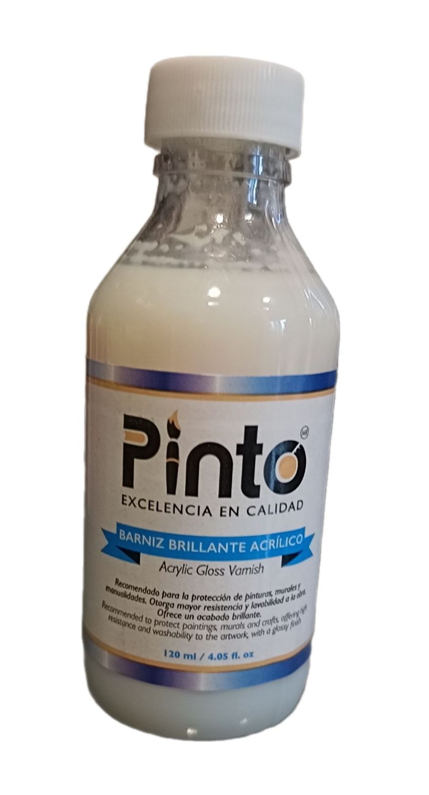Barniz Brillante para pintura acrilica Marca Pinto, 120 ml de capacidad