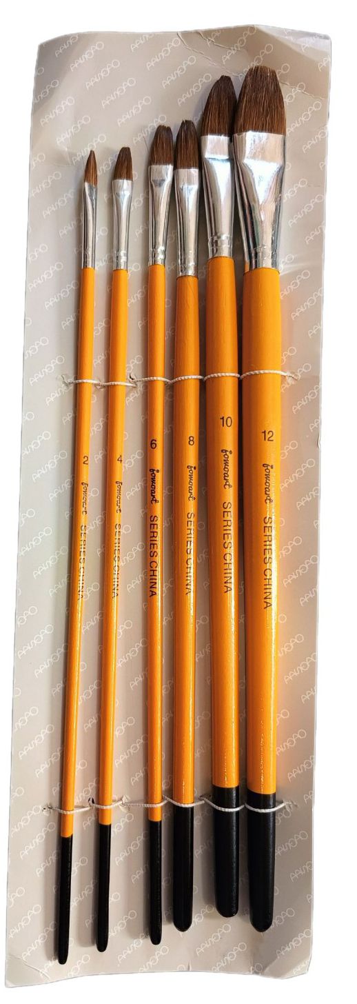 SET DE PINCELES DE MANGO LARGO DE CERDA DE PELO NATURAL TIPO FILBERT (INCLUYE 5 SUBPAQUETES Y 1 PAQUETE DE LINERS))