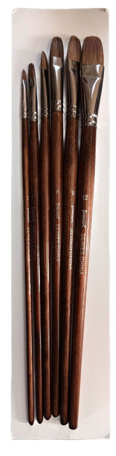 SET DE PINCELES DE MANGO LARGO DE CERDA DE PELO NATURAL TIPO FILBERT (INCLUYE 5 SUBPAQUETES Y 1 PAQUETE DE LINERS))