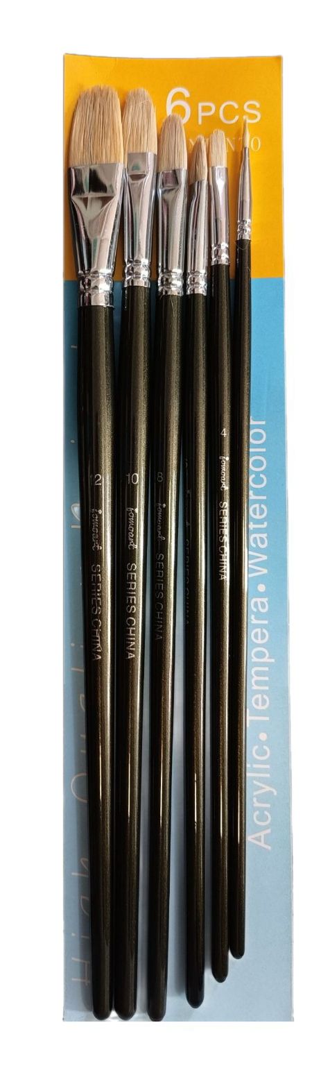 SET DE PINCELES DE MANGO LARGO DE CERDA DE PELO NATURAL TIPO FILBERT (INCLUYE 5 SUBPAQUETES Y 1 PAQUETE DE LINERS))