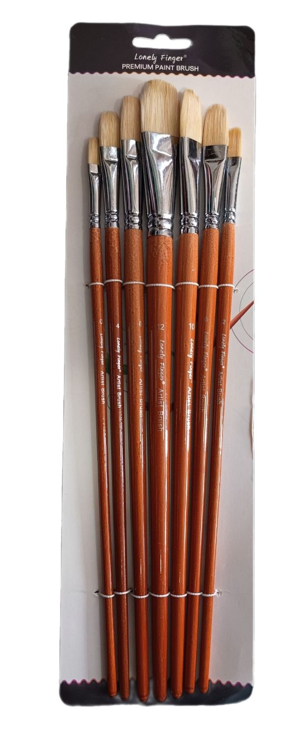 SET DE PINCELES DE MANGO LARGO DE CERDA DE PELO NATURAL TIPO FILBERT (INCLUYE 5 SUBPAQUETES Y 1 PAQUETE DE LINERS))