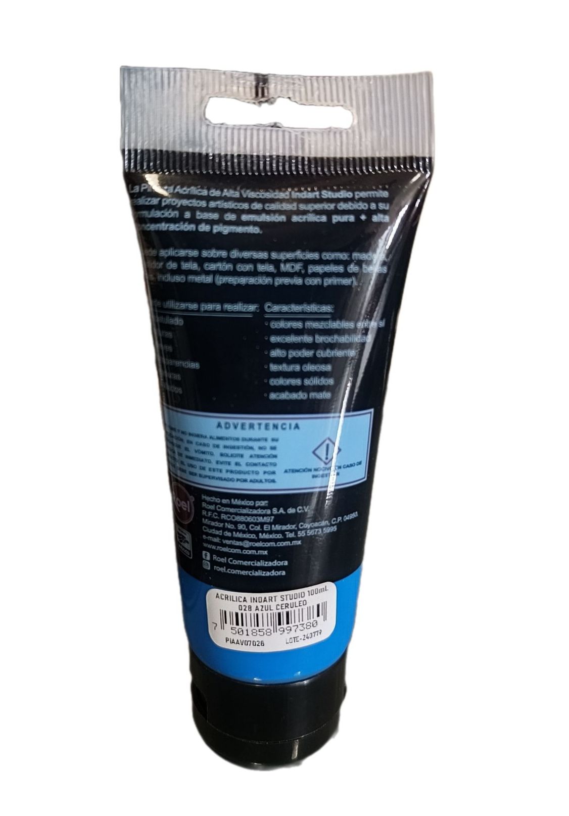 INDART Studio, color 028 Azul Ceruleo, Color Acrilico de alta Viscosidad de 100 ml de capacidad
