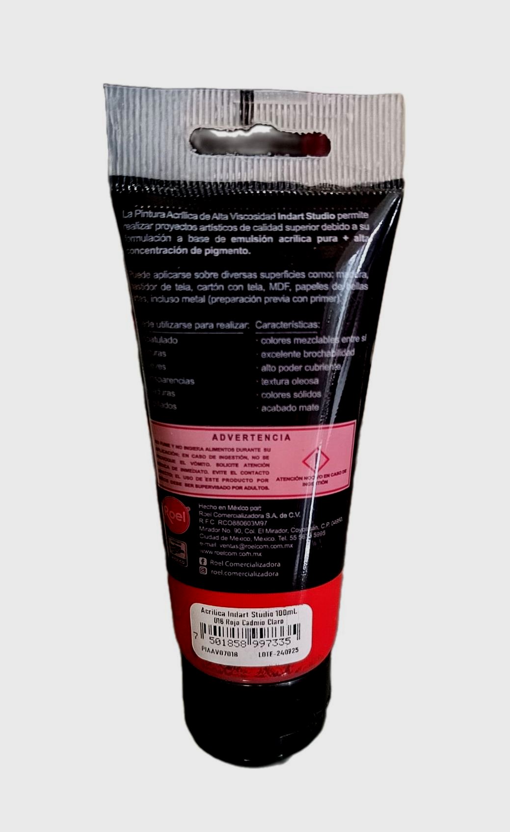 INDART Studio, color 018 Rojo Cadmio Claro, Color Acrilico de alta Viscosidad de 100 ml de capacidad
