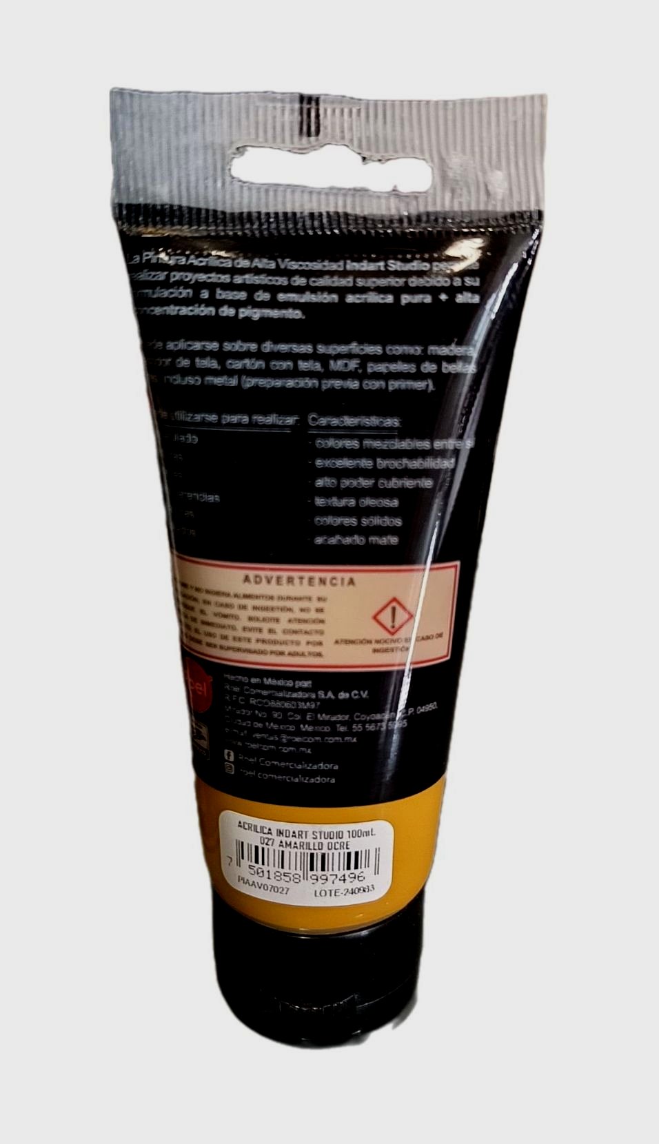 INDART Studio, color 027 Amarillo Ocre, Color Acrilico de alta Viscosidad de 100 ml de capacidad