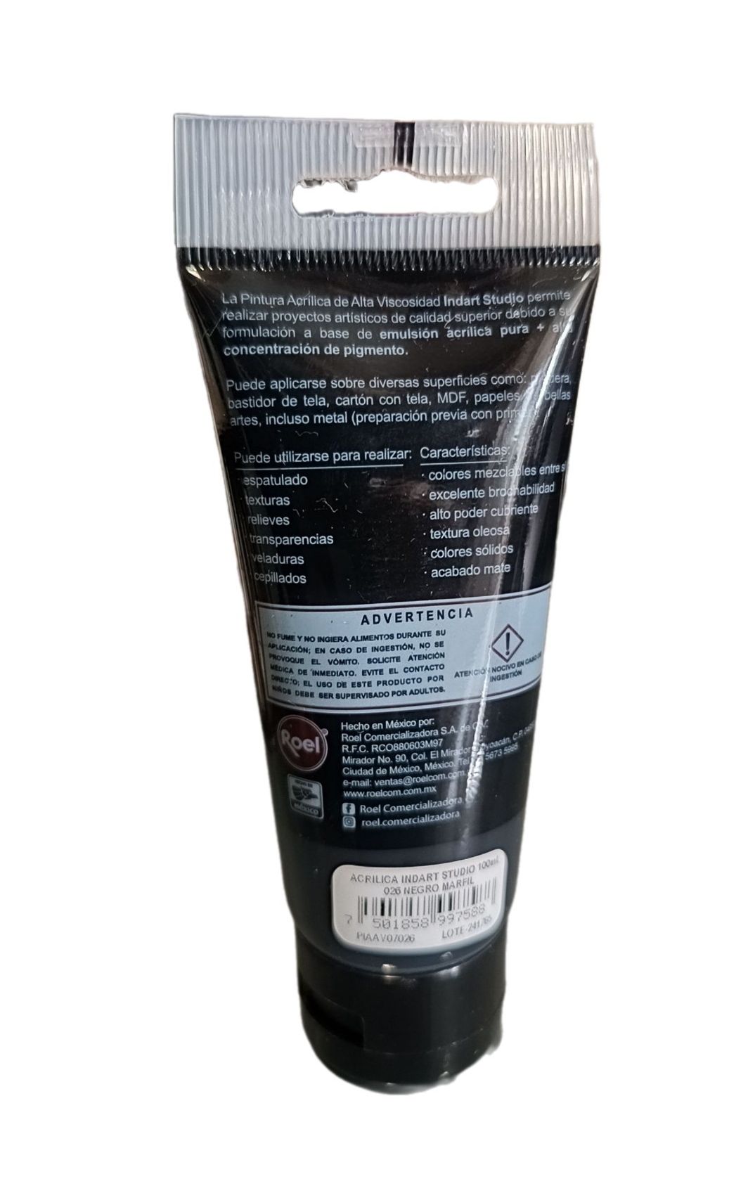 INDART Studio, color 026 Negro Marfil, Color Acrilico de alta Viscosidad de 100 ml de capacidad