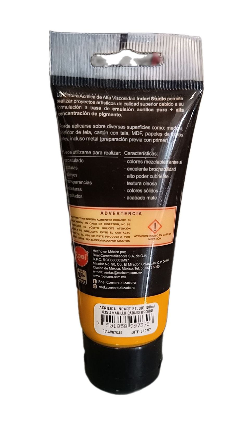 INDART Studio, color 035 Amarillo cadmio oscuro, Color Acrilico de alta Viscosidad de 100 ml de capacidad