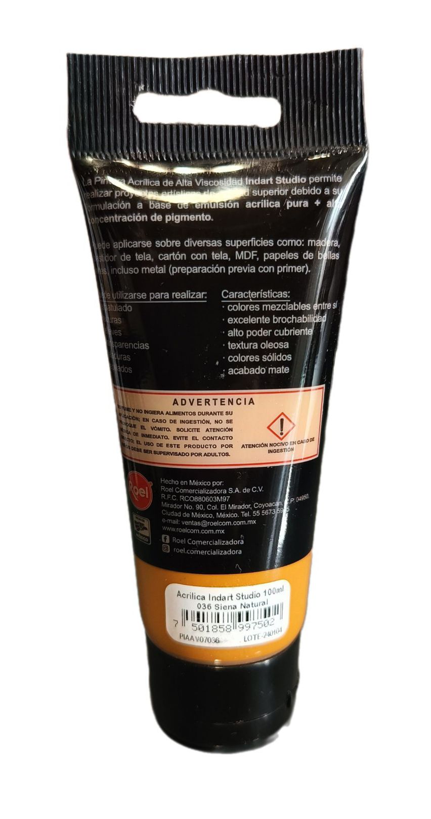 INDART Studio, color 036 Siena Natural, Color Acrilico de alta Viscosidad de 100 ml de capacidad