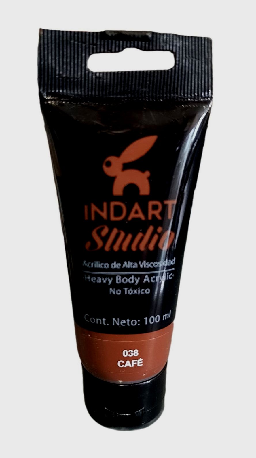 INDART Studio, color 038 cafe, Color Acrilico de alta Viscosidad de 100 ml de capacidad