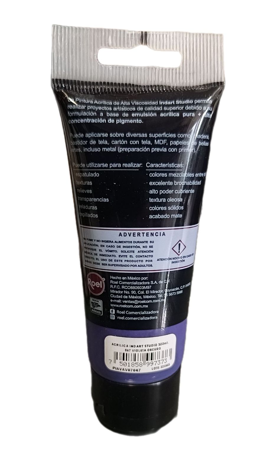 INDART Studio, color 047 Violeta Oscuro, Color Acrilico de alta Viscosidad de 100 ml de capacidad