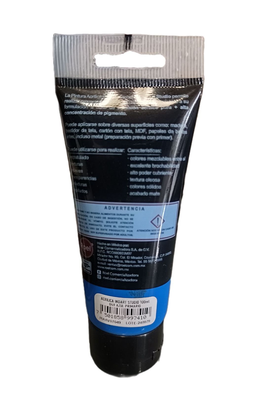 INDART Studio, color 049 Azul Primario, Color Acrilico de alta Viscosidad de 100 ml de capacidad